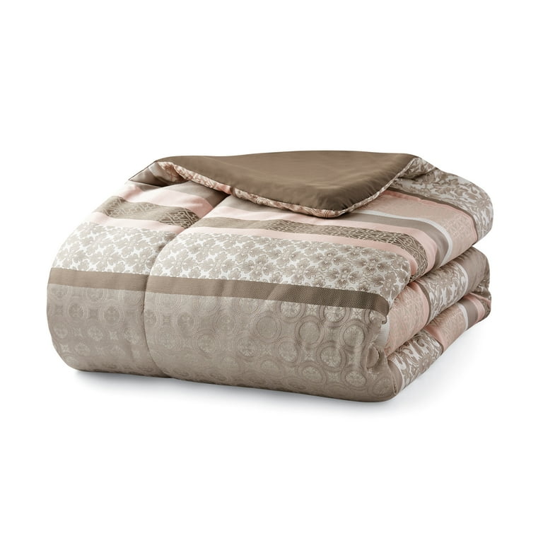 Mainstays 7-Piece Blush Jacquard Comforter Bedding Set, Full-Queen