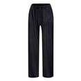 thumbnail image 4 of Girls Wide Leg Pants Teen Girls Preppy Cotton Linen Pants Summer Lightweight Loose Fit Elastic Waist Plus Size Solid Lounge Long Trousers, 4 of 8