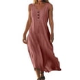 thumbnail image 3 of TAGOLD Womens Camis Sleeveless Dress Solid Color V Neck Button Casual Midi Version, 3 of 5