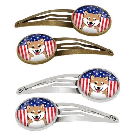 Carolines Treasures BB2155HCS4 American Flag & Shiba Inu Barrettes Hair Clips, Set of 4