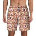 thumbnail image 2 of Picia Corgi Head with Floal pattern Mens Swim Trunks with Compression Liner Stretch Beach Shorts Quick Dry with Zipper Pockets No-Chafing Board Shorts-, 2 of 9