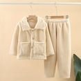 thumbnail image 6 of 2 Piece Winter Pajama Set Girls Size 6 Home Flannel Outfits Button down Collar Top Jacket Pants Pjs Loungewear Outfits, Beige, 7 Years, 6 of 6