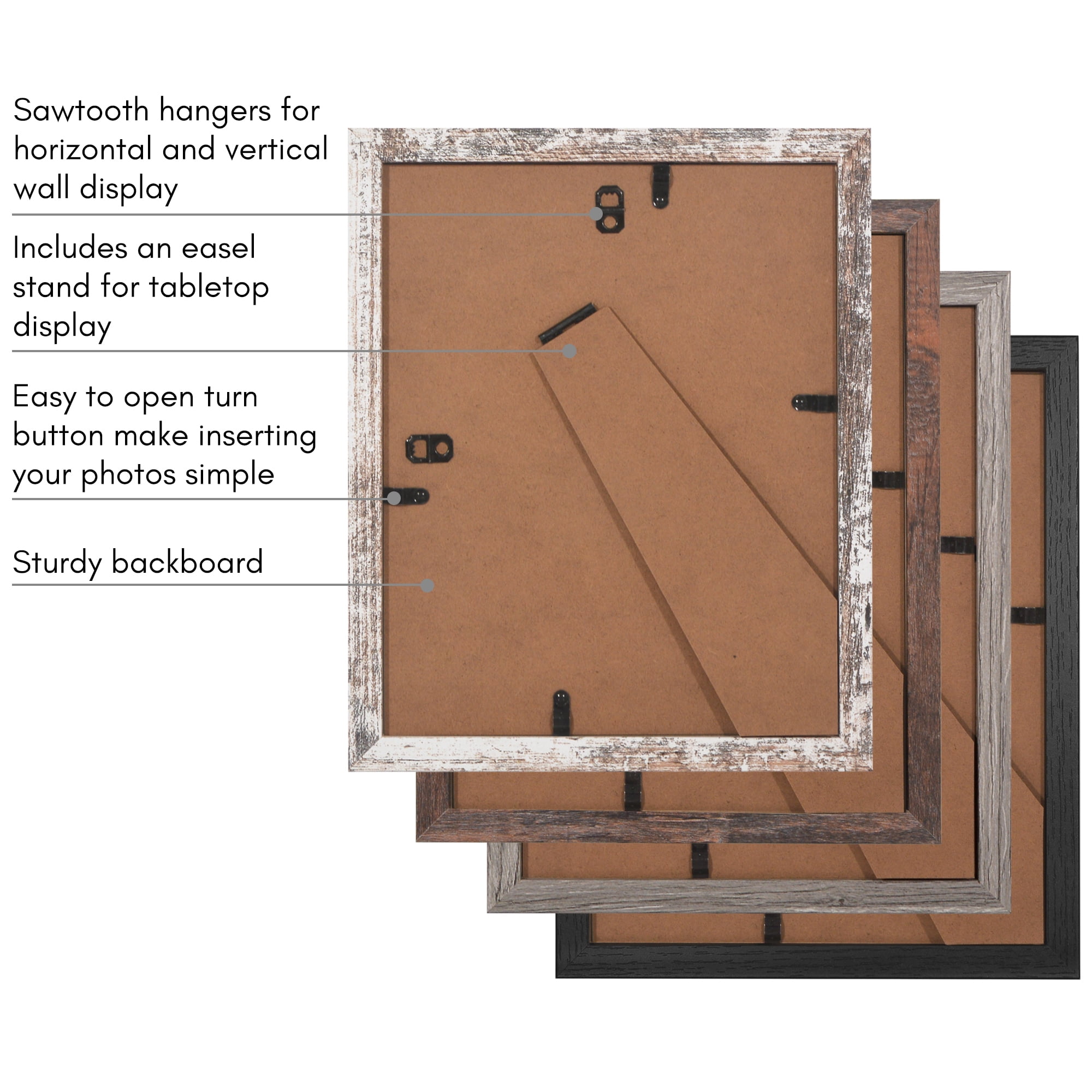 Americanflat 8x10 Picture Frame with 5x7 Mat 4 Pack - Rustic Picture Frames Shatter Resistant Glass and Easel