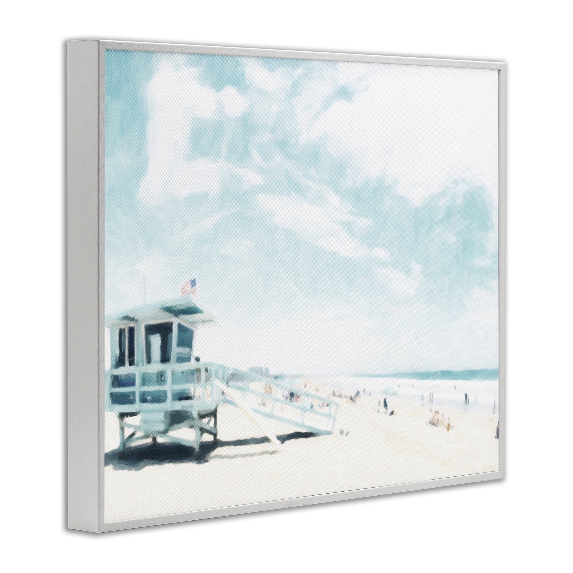Stupell Industries Blue Beach Station White Framed Giclee Art, design by Kim Curinga