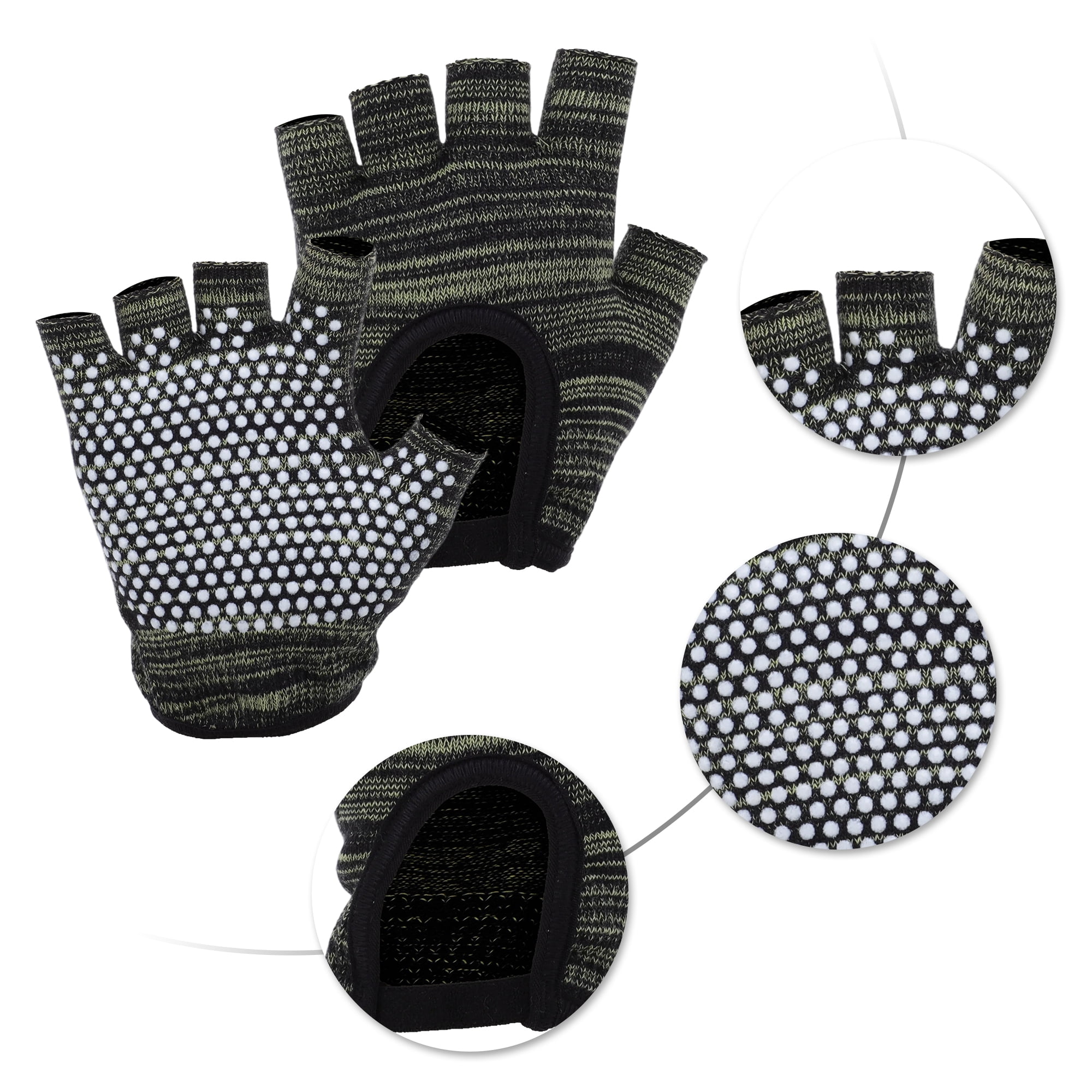 Unique Bargains Non-slip Fingerless Yoga Gloves One Size Black, Green
