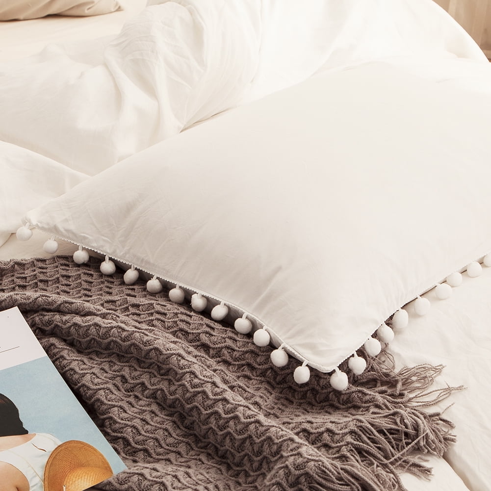 White Pom Poms Pillowcases, Offwhite 