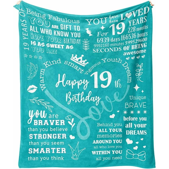 19th Birthday Decorations Blanket, Gifts for 19 Year Old Female, 19th Birthday Gifts for Girls, Best 19th Birthday Gift, 19th Birthday Gift Ideas