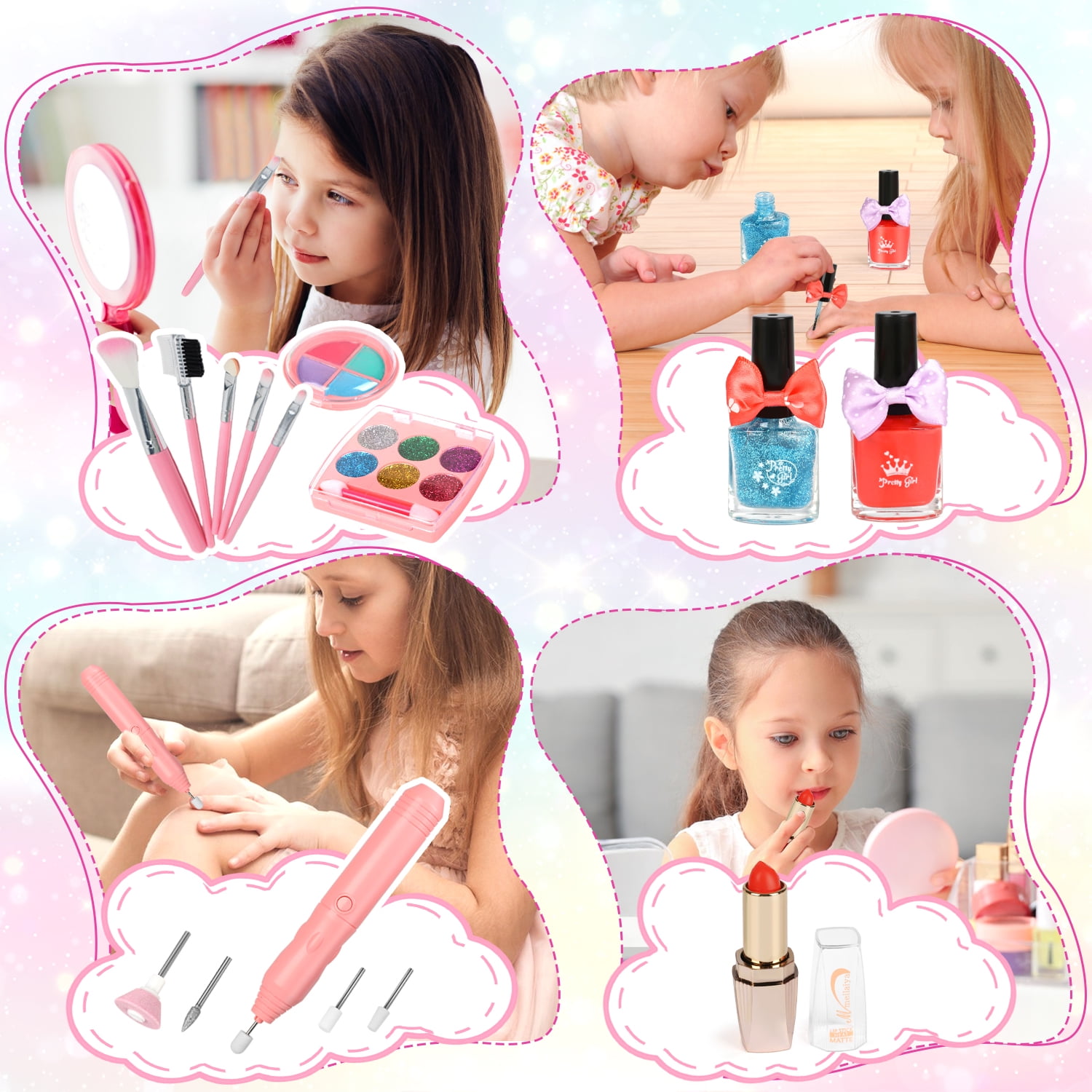 UQN Girls Makeup Kit with Unicorn Makeup Bag, Little Girls Makeup Kit for Kids 4-8-12 Toys, Pretend Princess Christmas/Birthday Gift for Kids Toddlers 4 5 6 7 8 9+ Years
