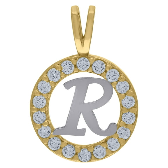 10k Two-Tone Gold Cubic Zirconia Unisex Initial "R" Alphabet Pendant 1g Charm