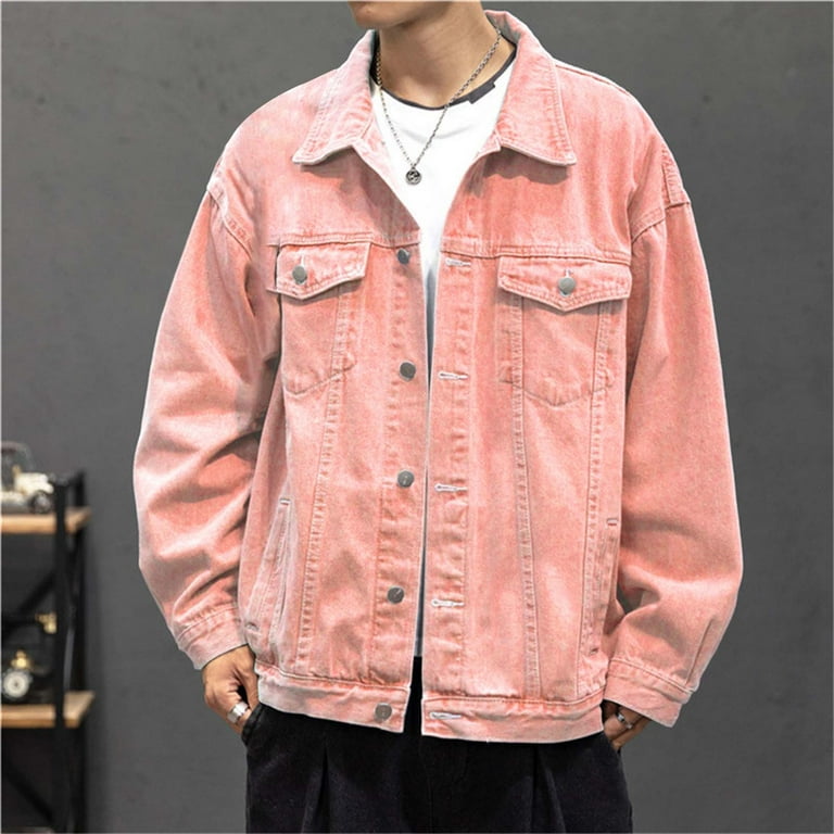 Mens Jean Jacket Casual Solid Color Long Sleeve Outdoor Shirt