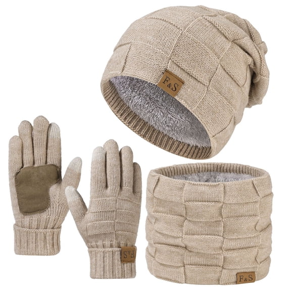 MEICHEN Coldproof Beanie Hat Scarf Gloves Warm Set for Women Solid Color Fleece Knit Hats Gloves Neck Warmer Set Winter Accessories