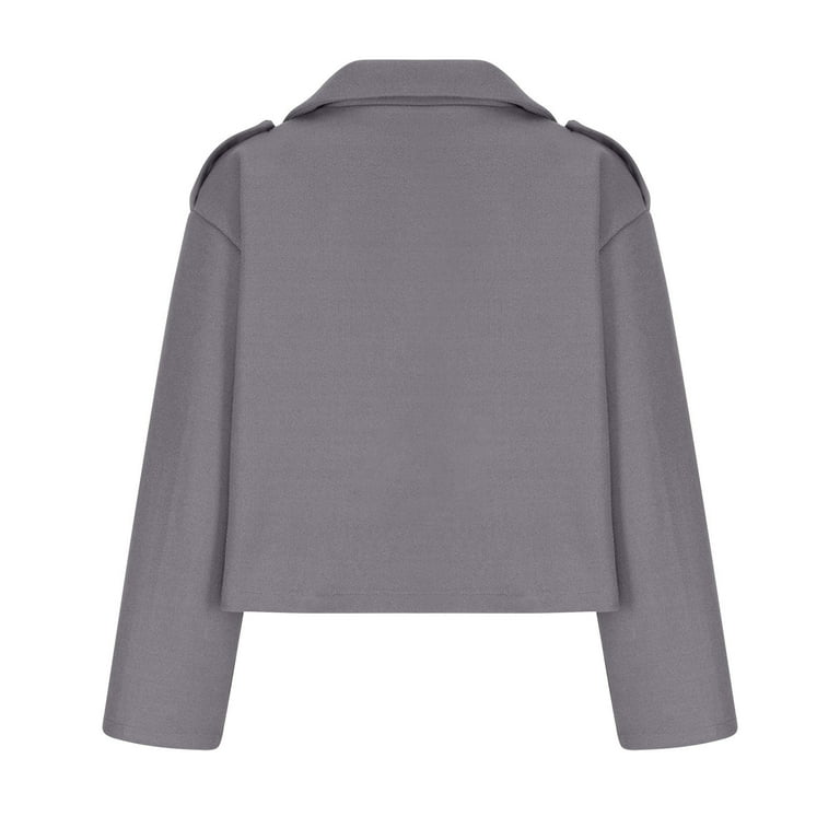 JingHai Womens Cropped Peacoat Double Breasted Notched Lapel