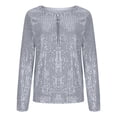 thumbnail image 3 of Women Quarter Zip Pullover Sparkly Long Sleeve Sequin Pullover Sweatshirt Top Party Outwear Ladies Shiny Tunic Shirt Gray XXL, 3 of 5