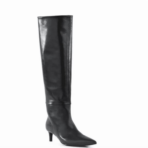 Women's Kendra Wide Calf Kitten Heel Tall Boots Black 6-WC