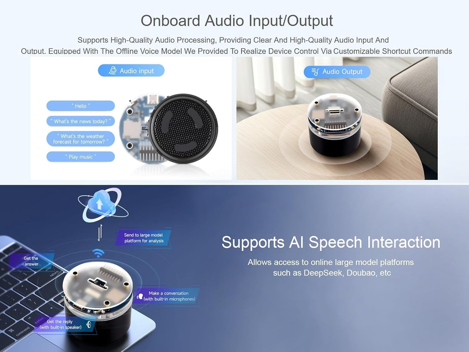 ESP32-S3 AI Smart Speaker Development Board, Supports Dual-MIC Audio Capture, AI Speech Interaction, Surround RGB Lighting, External LCD Displays and Cameras, 2.4GHz Wi-Fi & BlE 5, etc.