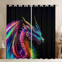 Manfei Watercolor Cartoon Dragon Black Out Curtains,Western Fantasy Animal Curtains Pack of 2 (42x63 Each),Colorful Ombre Bedroom Curtains For Kids,Microfiber Bedroom Decor