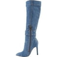thumbnail image 2 of Women's Denim Knee High Boots Stiletto Heel Boot Pointed Toe Distressed Jean Thigh High Boots, 2 of 5