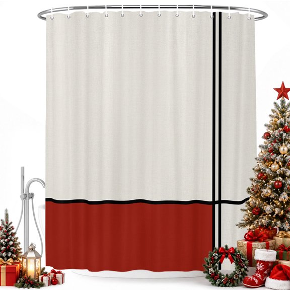 Geometric Abstract Minimalist Splicing Art Shower Curtain for Bathroom, Line Black Stripe Color Block Waterproof Shower Curtains Washable Quick Dry with Hooks Bathtub Curtains 36x72IN