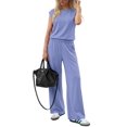 thumbnail image 2 of Stichou Summer 2 Piece Lounge Sets for Women Cap Sleeve Tops Wide Leg Pants 2026 Workout Sets Loose Fit Casual Tracksuit Light Blue S, 2 of 6