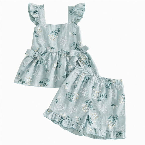 Leey-World Toddler Baby Girl Summer Clothes Outfit Funny Letter T Shirt Top Short Set Infant Girl Clothes 6 12 18 months 2T 3T Shorts Set(Green,2-3 Years)