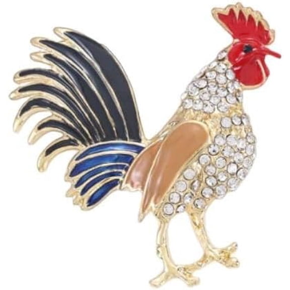Unique Rooster Brooch Pin for Women Men Crystal Rhinestone Farm Animal Enamel Feather Chicken Fashion Personality Funny Lapel Pin Cute Clothes Suit Dress Accessories Holiday Party Souvenir Jewelry
