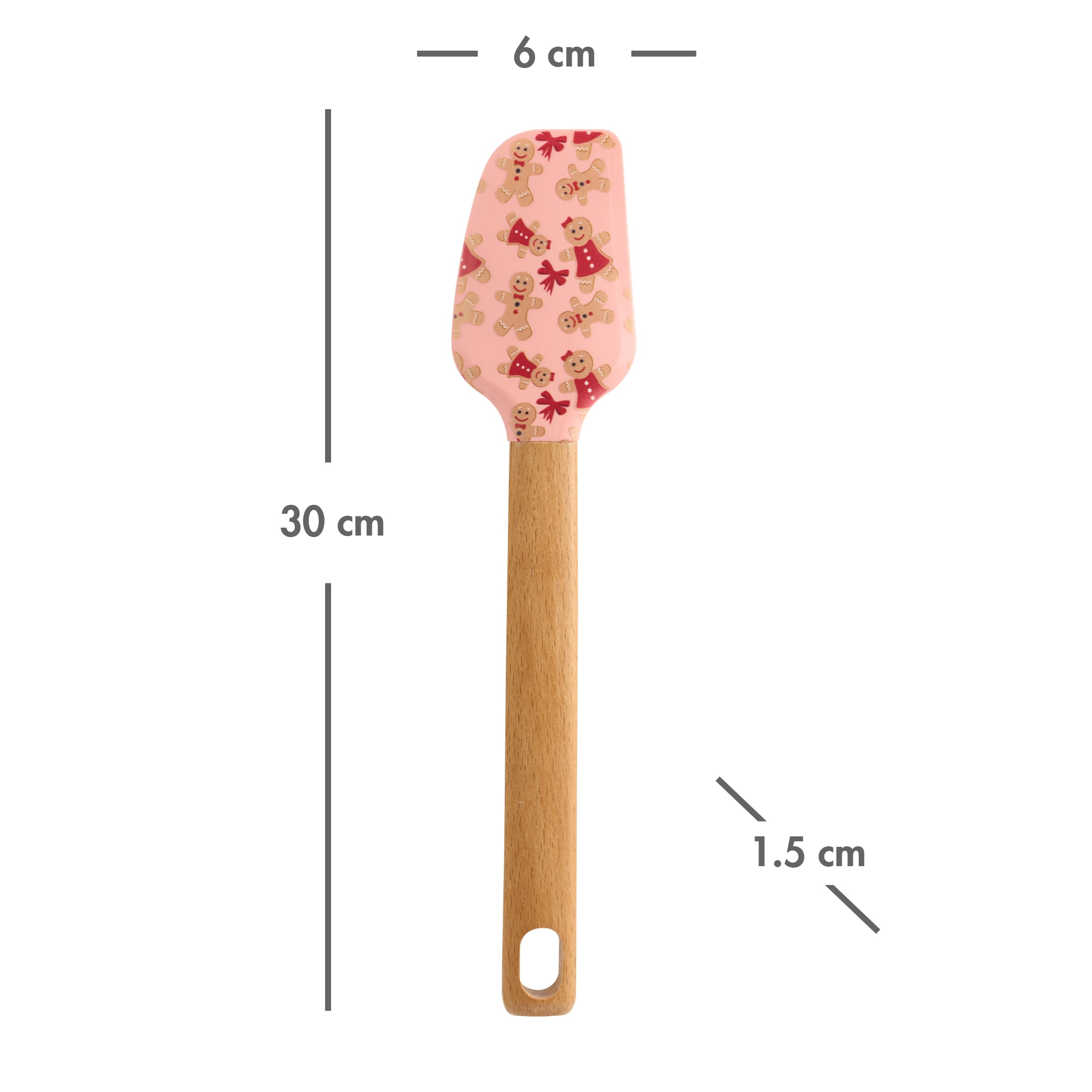 Holiday Time Silicone and Beechwood Spatula, Gingerbread Cookies, Pink