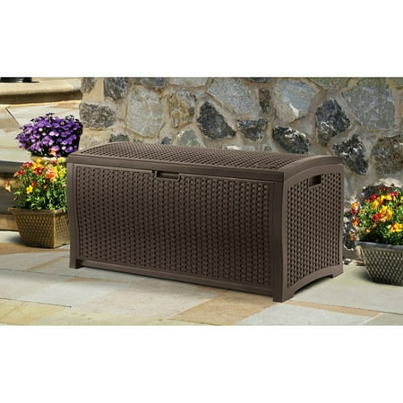 Deck Box Resin Wicker 99 Gallon - Brown - Suncast: Outdoor Storage for Pool, Garden, Patio Cushions, UV & Weather-Resistant