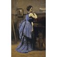 thumbnail image 2 of Corot, Jean-Baptiste-Camille 21x32 Gold Ornate Wood Framed with Double Matting Museum Art Print Titled - Woman In Blue, 2 of 4