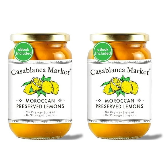 CASABLANCA MARKET Moroccan Preserved Lemons, Whole Non-GMO, Gluten-Free, Kosher & Halal, Authentic for Tagine, Stews & Salads, 2 Pack (13 oz Jars)