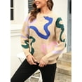 thumbnail image 5 of Liacowi Women's Autumn Loose Knit Tops Contrast Color Graphic Print Long Sleeve Round Neck Spring Sweaters Knitwear, 5 of 9
