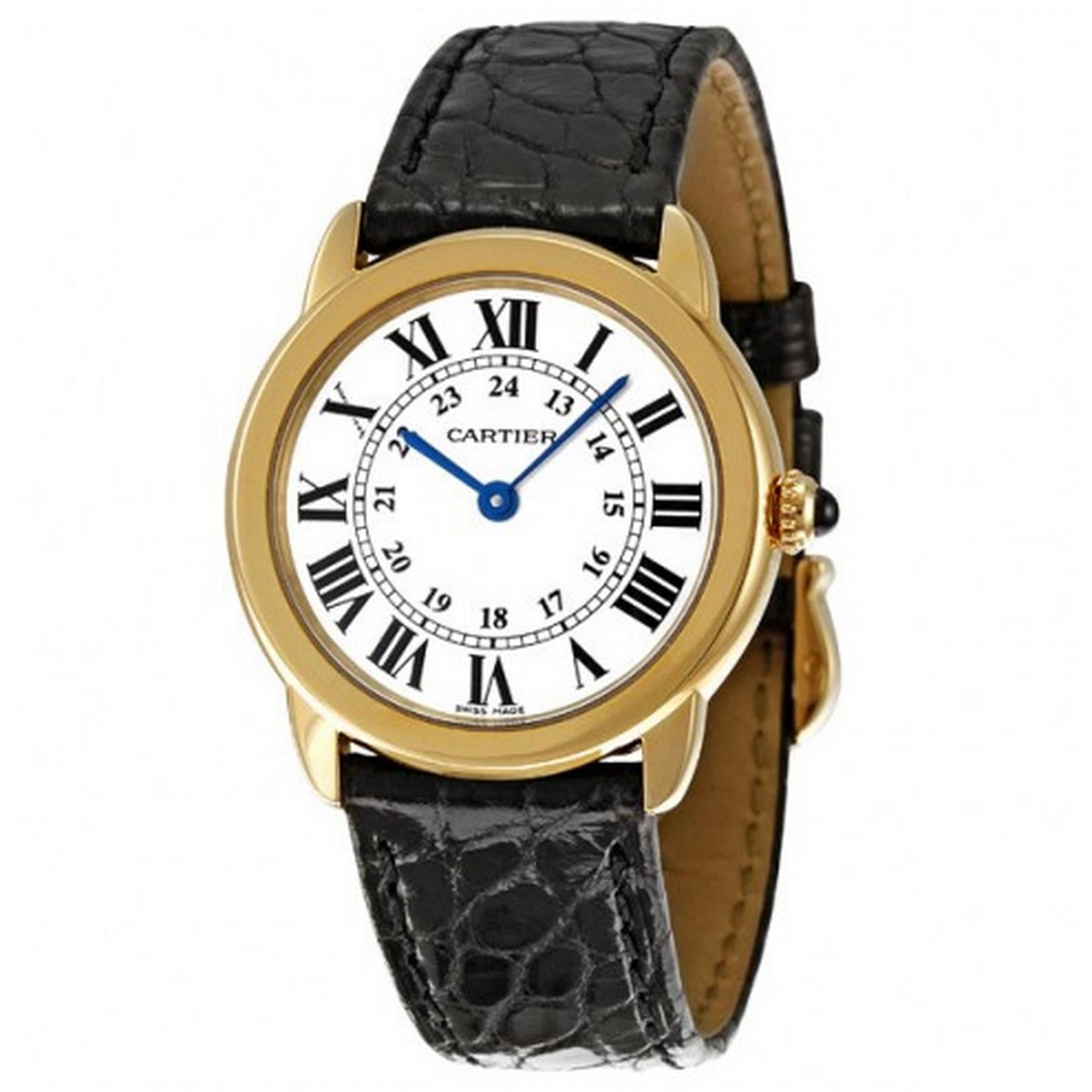 cartier womens black leather watch