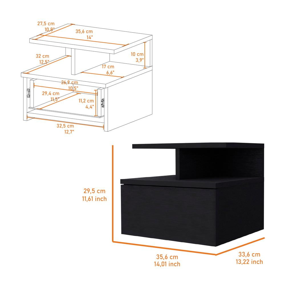 HomeRoots 518170 12 in. Black One Drawer Nightstand with Integrated Tech
