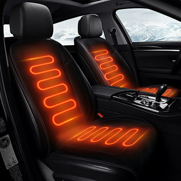 12V/24V Heated Seat Cushion for Car & Truck - 3 Heat Settings Universal PU Leather Heating Pad with Adjustable 104°F-131°F (Black)