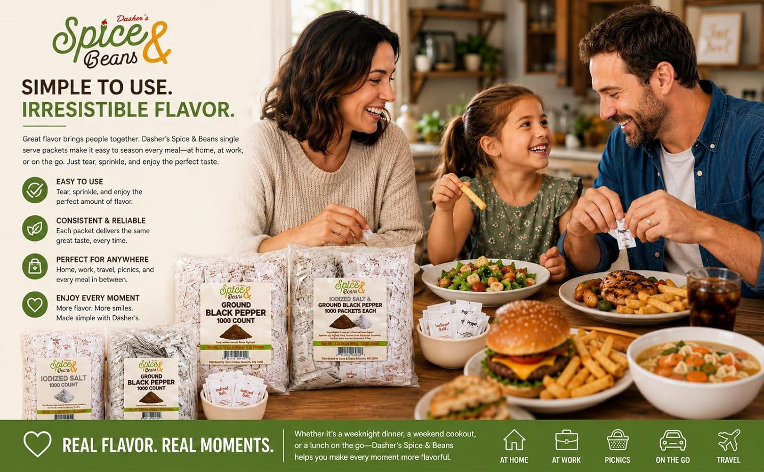 Gourmet Ground Black Pepper and Iodized Salt | Single Serve Packets 1000 Each - 2000 Total