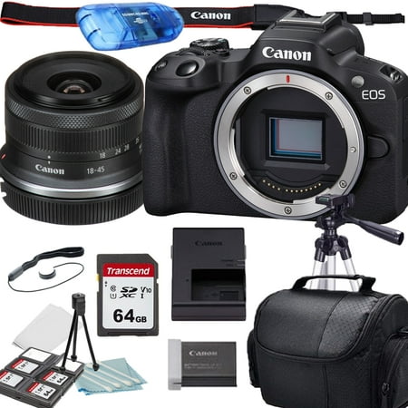 Canon EOS R100 Mirrorless Camera with 18-45mm Lens + Tripod + Camera Bag + Accessory Bundle