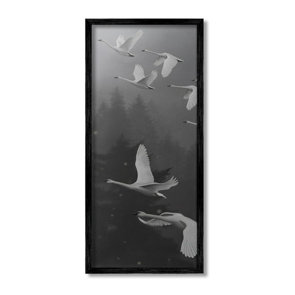 Stupell Industries Flying Swan Flock Animals & Insects Painting Black Framed Art Print Wall Art, 10 x 24