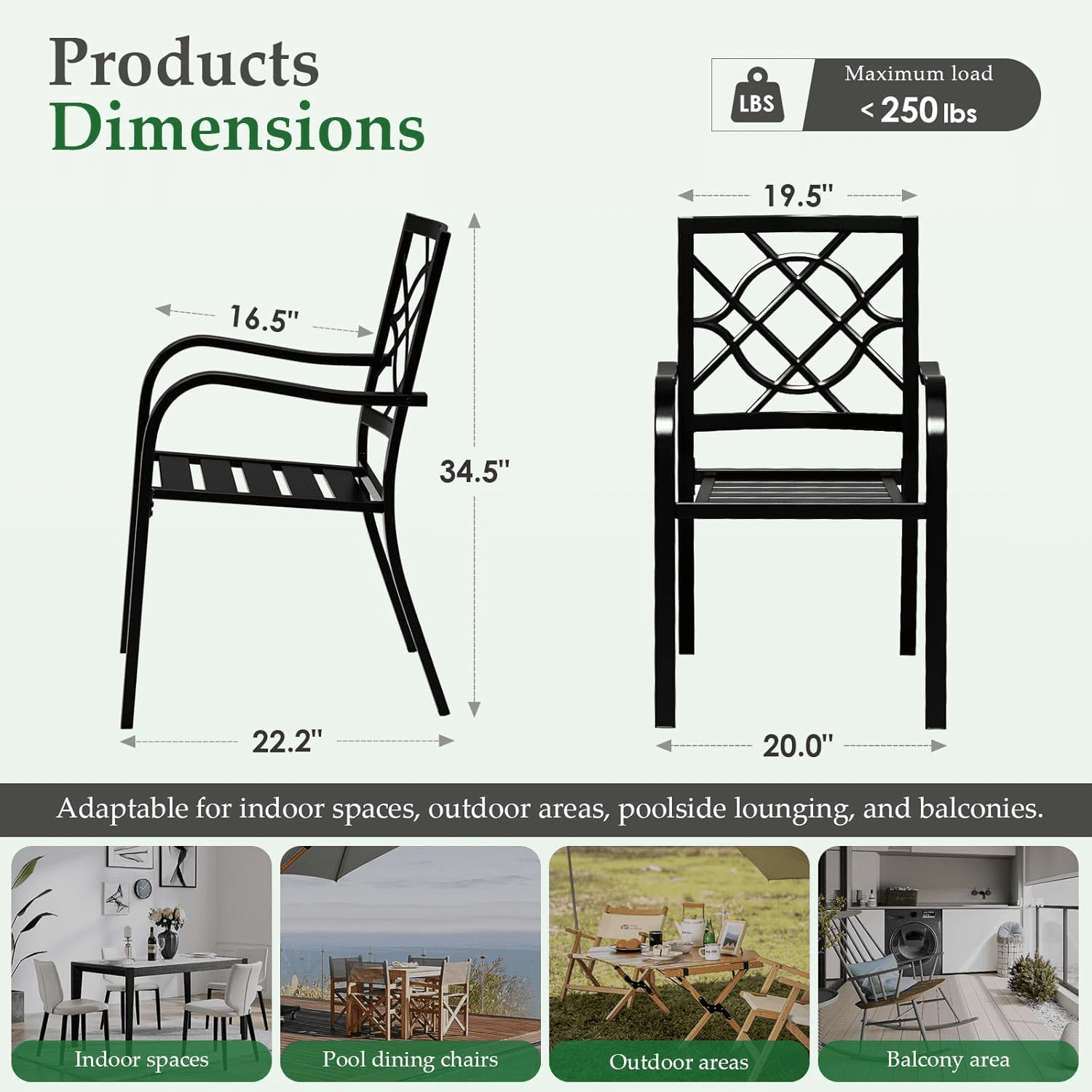 SUNCROWN 4 Pieces Wrought Iron Chairs Outdoor Dining Chairs Patio Metal Stack Chair for Backyard Garden