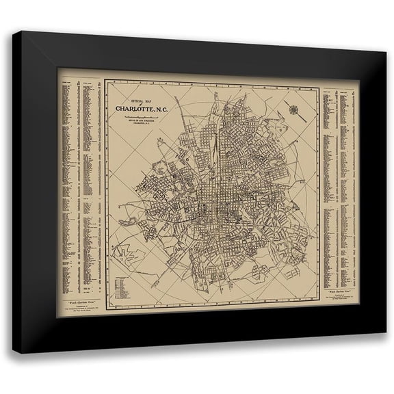 City Engineer 14x12 Black Modern Framed Museum Art Print Titled - Charlotte, Street Guide North Carolina - 1935