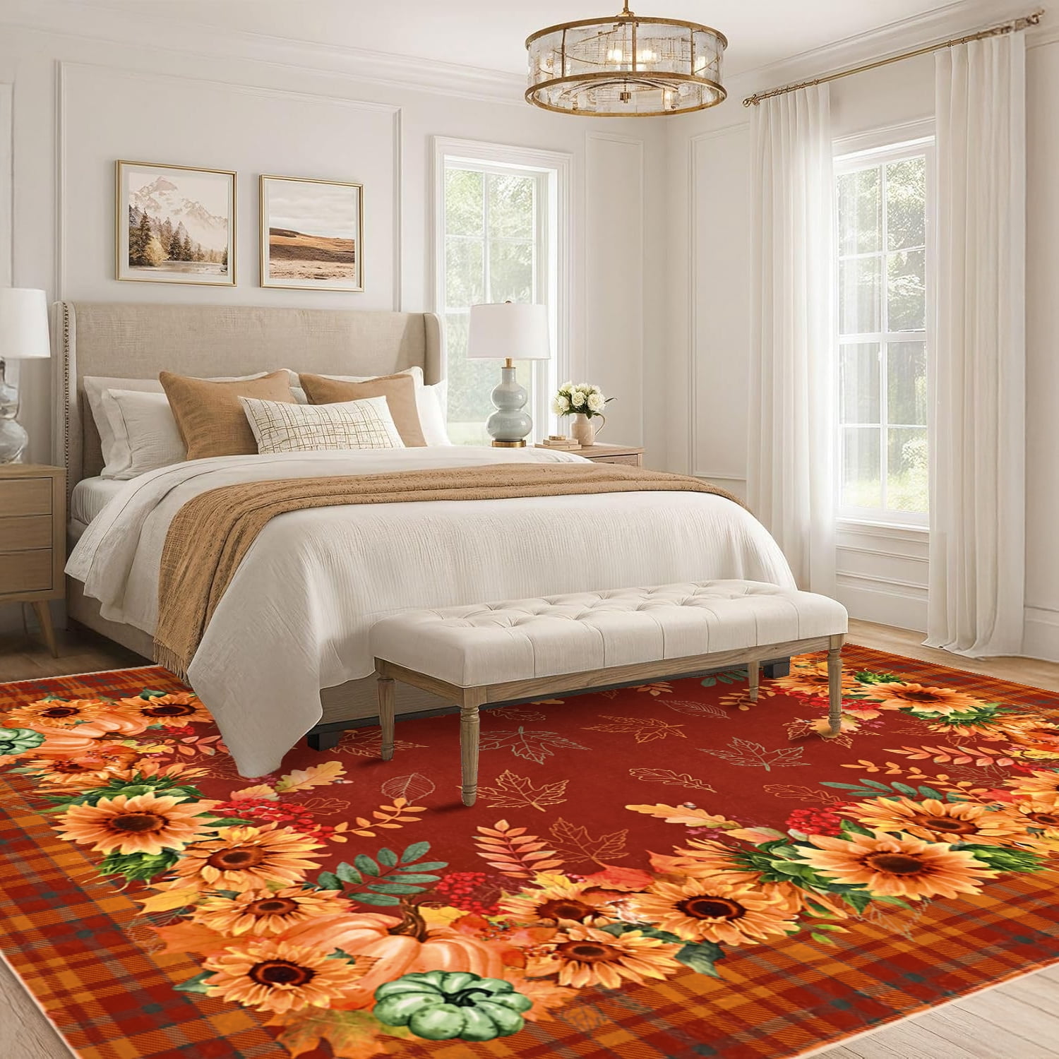 Bleum Cade 8'x10' Fall Area Rugs for Living Room, Washable Rugs Modern Rugs for Bedroom Dinning Room,Sunflower Rug Ultra Soft Non Slip Durable Large Carpet Home Decor