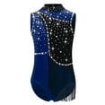 thumbnail image 3 of YiZYiF Kids Girls Tassel Latin Jazz Dance Leotard Sleeveless Sparkly Rhinestone Gymnastics Leotard Navy Blue 12, 3 of 6