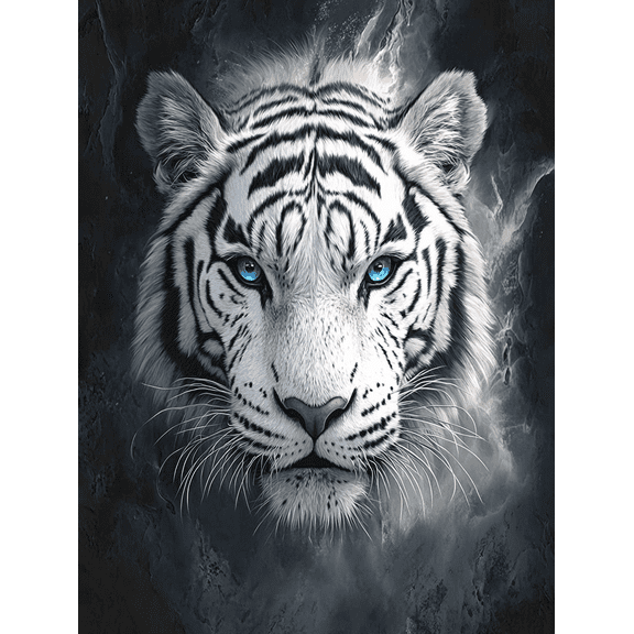 White Tiger Portrait Decorative Painting/Canvas Art， Ideal for Living Room， Bedroom， Office， and Apartment Decoration， Featuring Striking Blue Eyes and Majestic Feline Details.