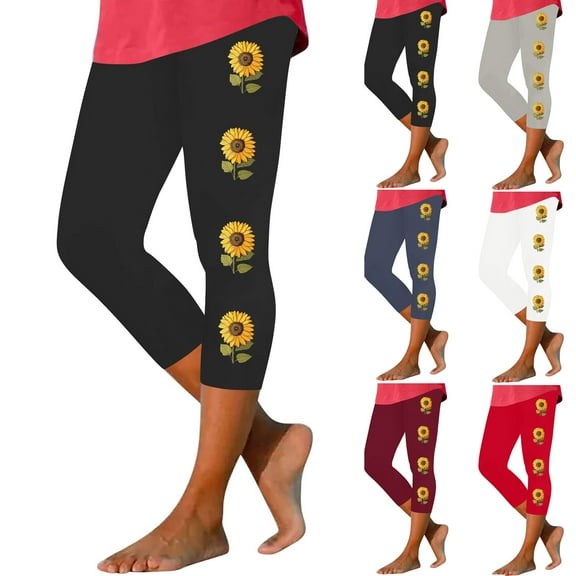 AnuYalue Capri Leggings for Women Floral Capris Slim Fit Knee Length Capri 2025 Casual High Waist Yoga Pants Comfy Cropped Pants Tummy Control Capris Leggings