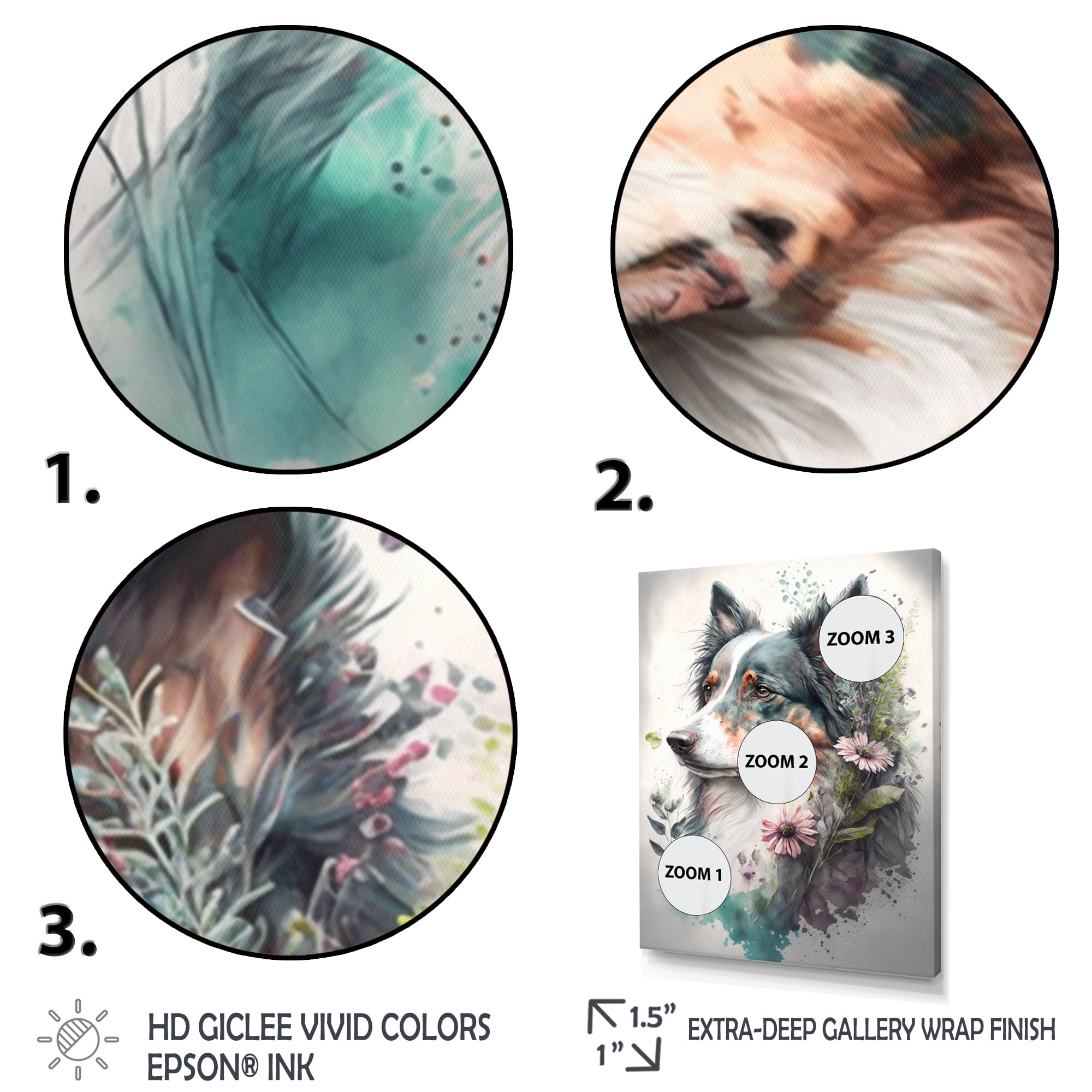 Designart Cute Australian Shepard Floral Art Canvas Wall Art