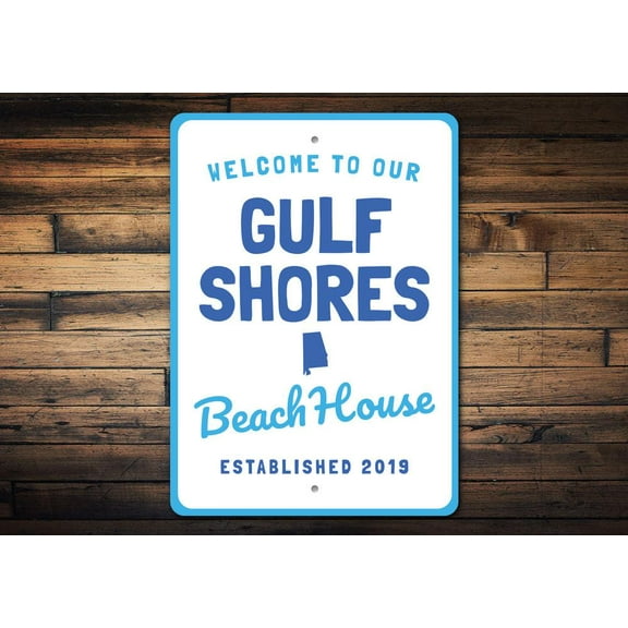 Gulf Shores Beach House Novelty Sign, Metal Wall Decor - 10x14 inches