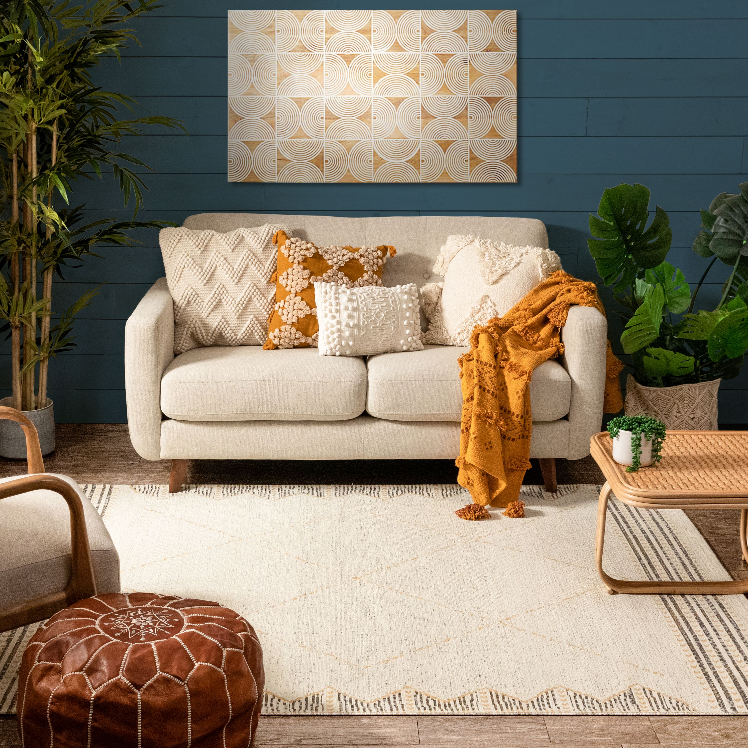 Well Woven ChaCha Kippa Moroccan Diamond Pattern Gold Kilim-Style 5'3" x 7'3" Area Rug
