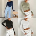 thumbnail image 4 of Women Workout Athletic Gym Slim Fitted T Shirts Y2K Tops Solid Color Long Sleeve Round Neck Crop Pullover  Tight Tee Shirts S-L, 4 of 5