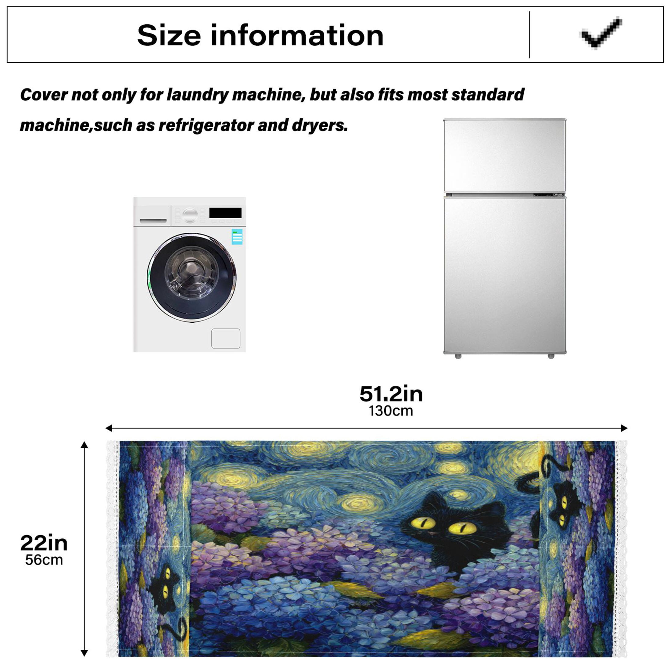 Wobogo Starry Hydrangea Cat Washing Machine Cover Dustproof Washer Dryer Cover Waterproof Laundry Room Decorative Protector