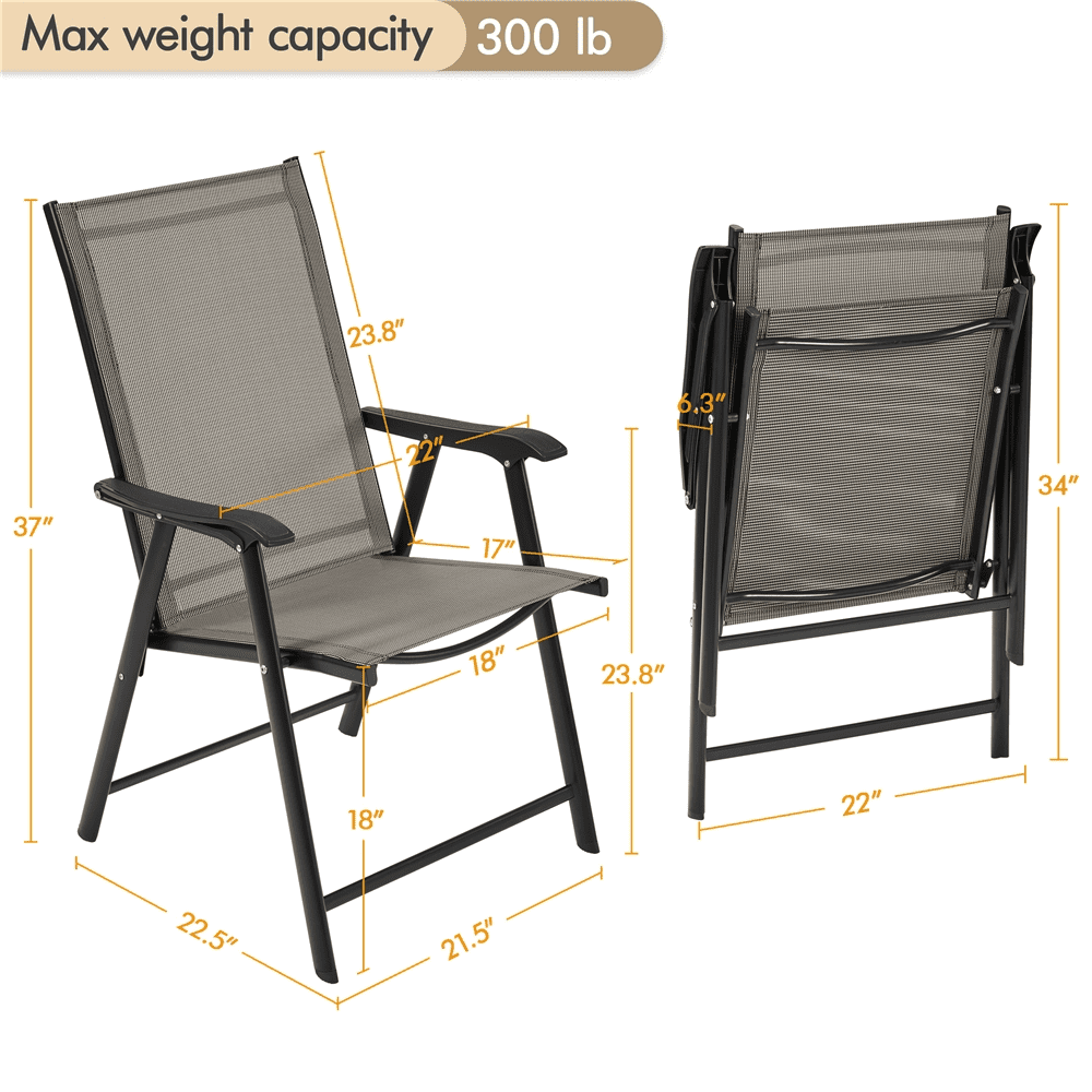 Renwick Outdoor Texteline Folding Dining Chairs with Backrest, Set of 2, Brown