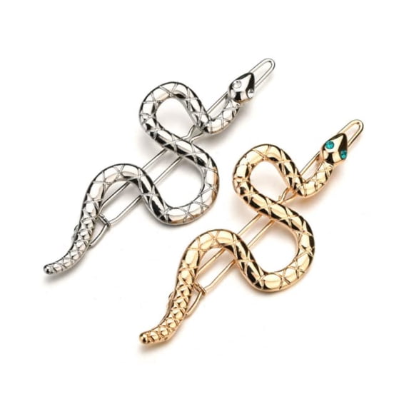 HLLMX 2 pinzas para el pelo de serpiente, pasadores de metal decorativos vintage, pinzas para el pelo de metal, pasadores para el pelo de serpiente con ojo de circón para mujeres y niñas (oro plateado