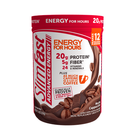 SlimFast Advanced Energy High Protein Meal Replacement Smoothie Mix, Mocha Cappuccino, 11.4oz (12
